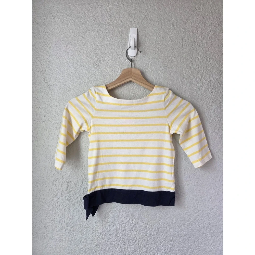 NWT Janie and Jack Girls Yellow Bateau White Striped Top Navy Bow‎ Accent Size 5